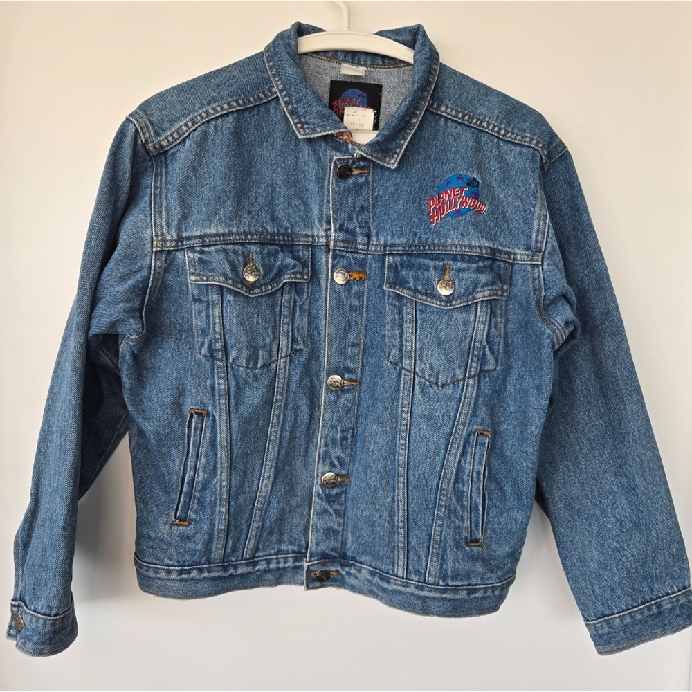 Vintage Planet Hollywood Denim Jacket Vancouver Womens Sz L 90s Preppy Retro